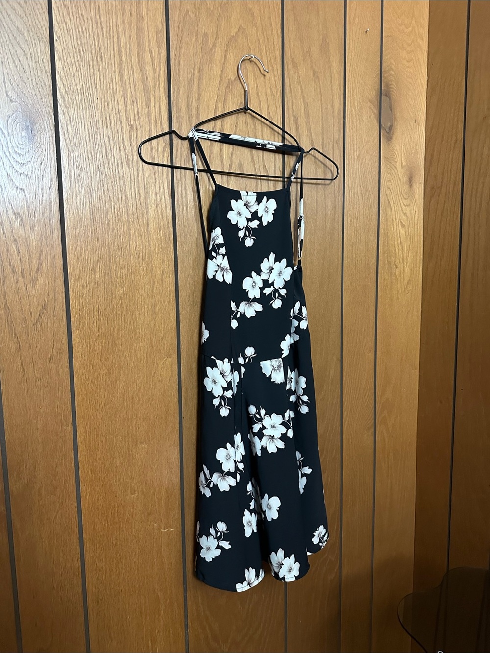 Vintage Brandy Melville Black Floral Backless Slip Dress with White Flowers